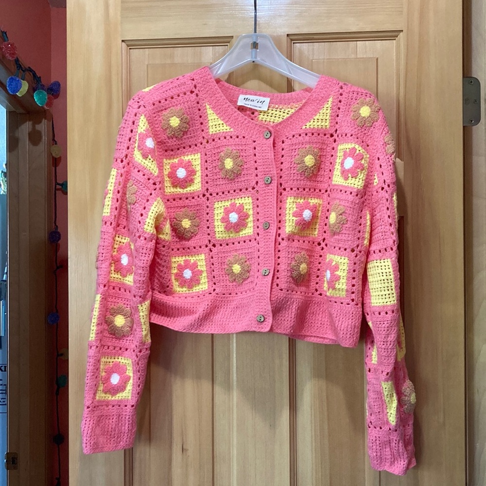 NWOT Floral Crochet Cardigan